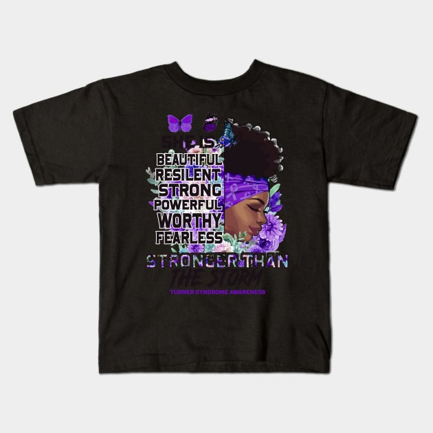 Turner Syndrome awareness black girl she is beautiful stronger than storm Support Gift Kids T-Shirt by Benjie Barrett